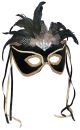 Forum Deluxe Half Mask With Feathers, Black, One Size