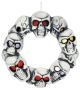 Skull Halloween Wreath With Multicolored Light Up Blinking Led Eyes, 15 Inch White