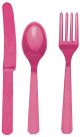 Amscan 4546.103 Perfect Reusable Plastic Cutlery Set Tableware Party Supplies (24 Piece), Bright Pink