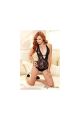 Womens Stretch Lace Deep-V Halter Teddy with Faux Rhinestone Buckle