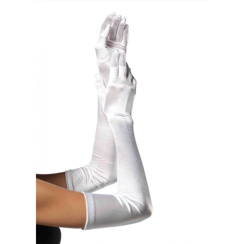 Women's Long Satin Gloves White One Size