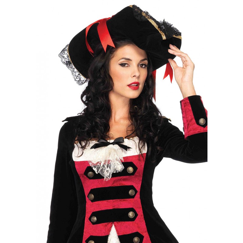 Women's Swashbuckler Hat Black and Red One Size