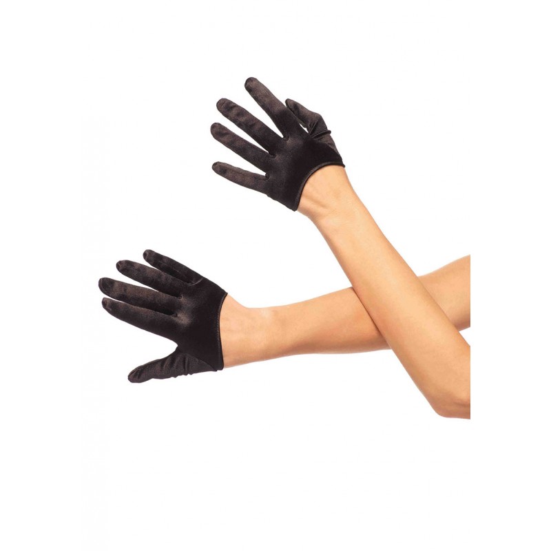 Women's Mini Cropped Satin Gloves Black One Size