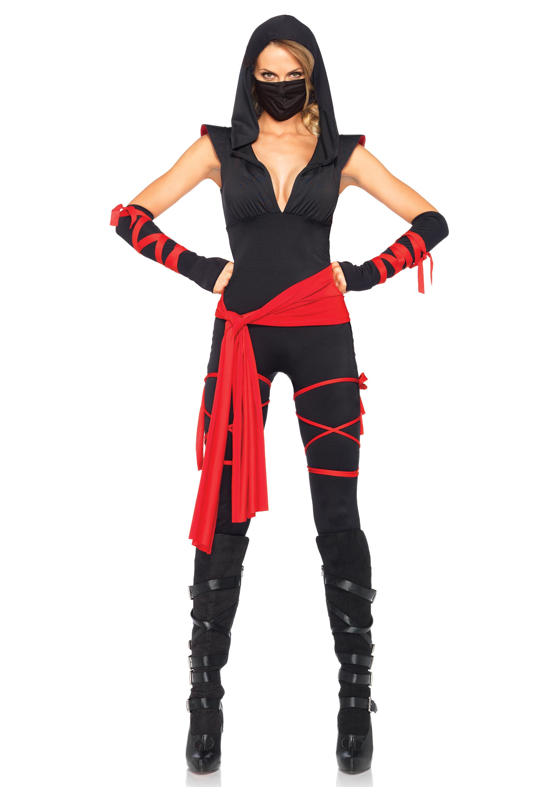 Women's Deadly Ninja Costume Black and Red Large