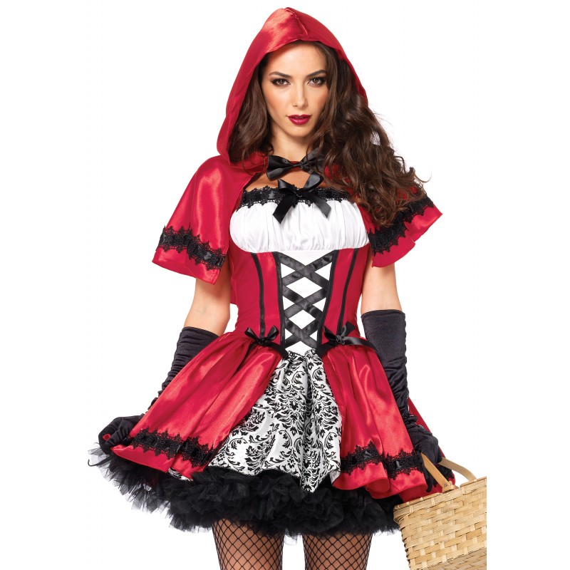 Women's Gothic Red Riding Hood Costume Red and White Medium