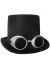 Steampunk Black Top Hat With Silver Goggles, Black, Size Standard